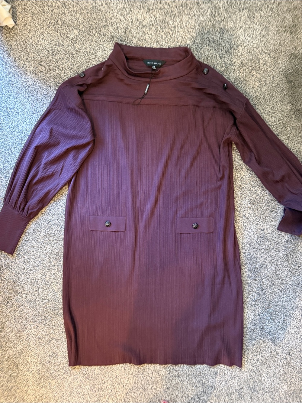 Ming Wang Plum Long Sleeve Ribbed Shift Dress